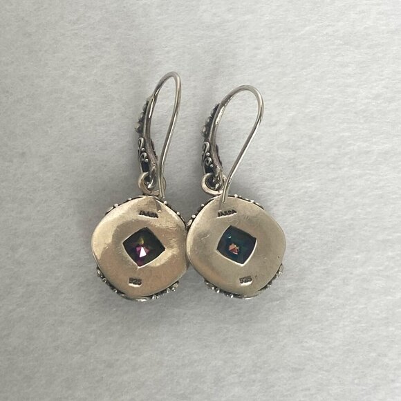 Sarda Sterling Silver 925 Mystic Quartz Bali Scrollwork Dangle Drop Earrings - Picture 8 of 16